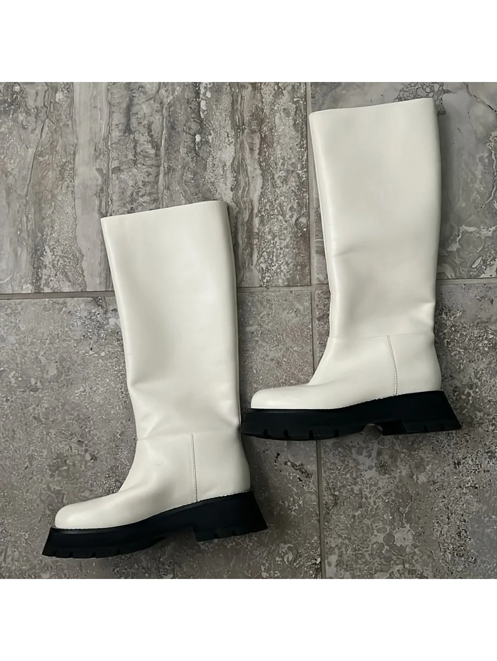 NEW 3.1 Phillip Lim Kate Lug Sole Knee High Boots in Bone/Black, Size 38.5